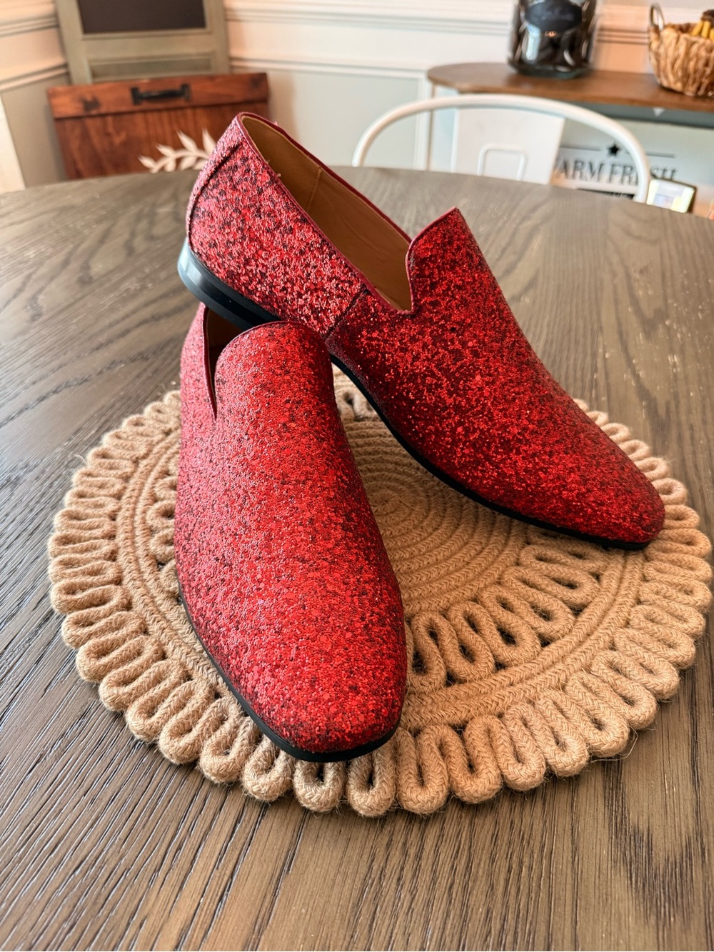 Mario Lopez Red Glitter Loafers Sz 12